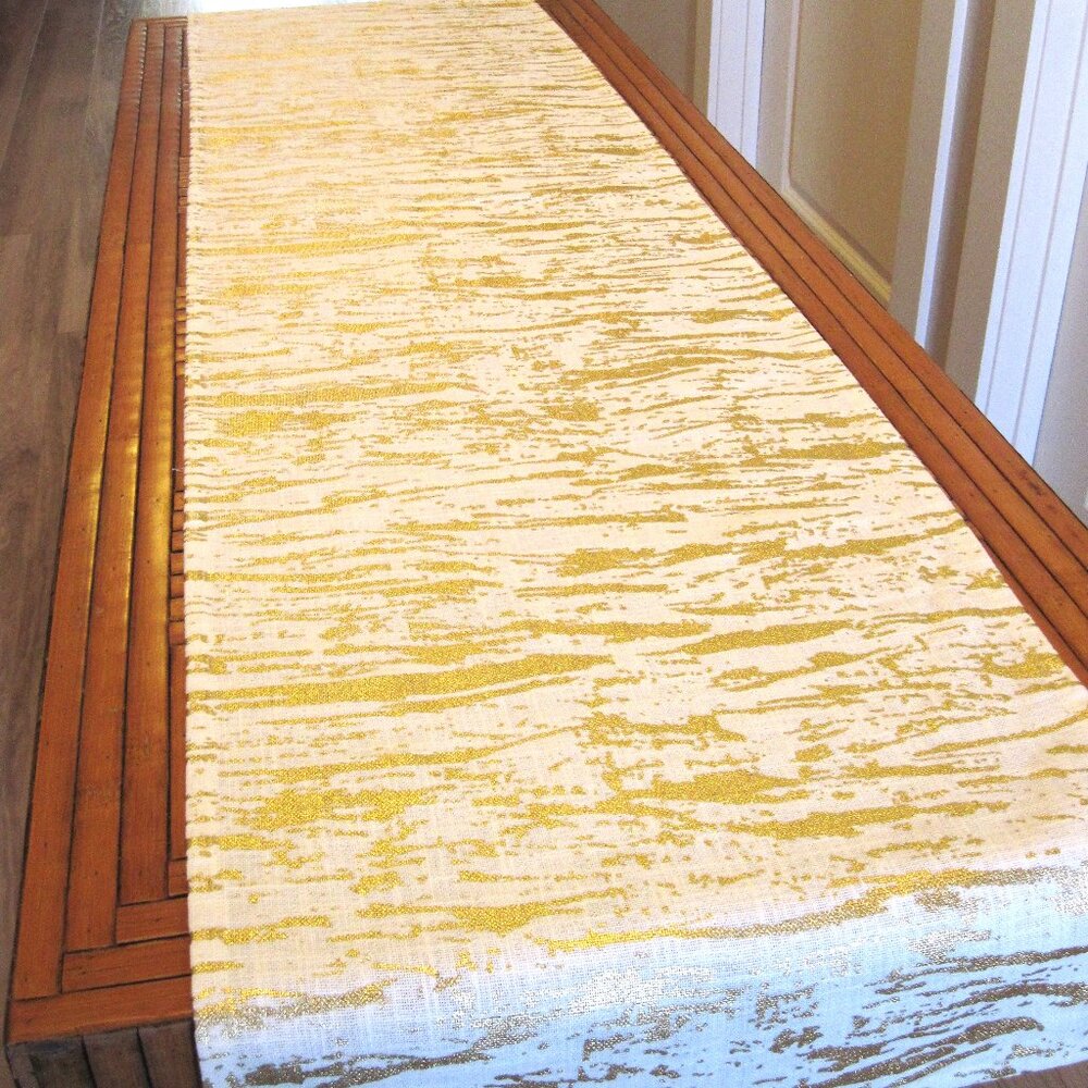 16" x 71" Metalic Gold & Natural Cotton Table Runner
